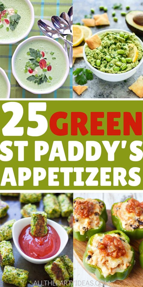 Learn how to make ST PATRICK’S DAY APPETIZER RECIPES at home. Easy traditional Irish recipes, cold and hot appetizers, veggie dishes, and green foods for potluck that make for perfect finger food. Chips and dip, jalapeno poppers, broccoli tots, soup, snack board, veggie and fruit skewers, deviled eggs, pizza, bellpeppers, guacamole, cabbage rolls, colcannon, soda bread, stew, potato nachos, cheese and more. For kids, adults. Healthy, vegan, vegetarian, keto, gluten free options #stpatricksday St Patricks Side Dishes, St Patricks Day Party Apps, Saint Patricks Day Appetizer Recipes, Irish Dips St Patrick, St Pattys Day Apps, Vegan St Patricks Day Recipes Dinners, Green Appetizer Ideas, Vegetarian St Patricks Day Food, St Patrick Appetizers Appetizer Ideas