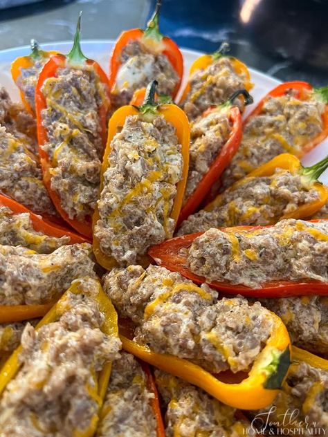 Sausage Stuffed Mini Peppers, Peppers And Cream Cheese, Stuffed Peppers Appetizer, Mini Stuffed Peppers, Stuffed Mini Sweet Peppers, Sausage Stuffed Peppers, Stuffed Veggies, Cream Cheese Stuffed Peppers, Cream Cheese Sausage