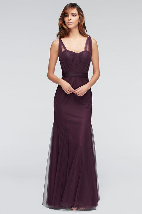 @watterswtoo Bridesmaids Dress 1307 in Eggplant.                                                                                                                                                                                 More Bridesmaid Dresses Eggplant Color, Plum Tulle Dress, Eggplant Colored Dress, Aubergine Bridesmaid Dresses, Dark Purple Bridesmaid Dresses Long, Pinterest Bridesmaid Dresses, Eggplant Bridesmaid Dresses, Everyday Makeup Looks, Eggplant Dress