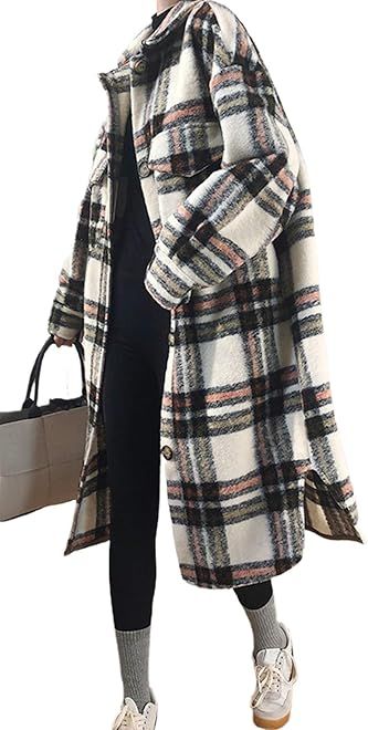 Amazon.com: CHARTOU Long Shacket, Plaid Overcoat, Shacket Outfit, Inexpensive Clothes, Look Adidas, Women Overcoat, Elegante Casual, Fashion Mistakes, Winter Coats Women