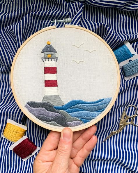 Who’s spending their summer days by the sea? 🌊 If you’re looking for ocean or beach-inspired embroidery designs, I’ve got you covered. 🐠 Each of these patterns comes with a full stitch and DMC color guide. 🧵 Link in bio! ⬆️ Lighthouse Embroidery, Scene Embroidery, Nautical Embroidery, Textile Art Embroidery, Color Guide, Nautical Design, Ocean Scenes, Elementary Teacher, Beach Inspired