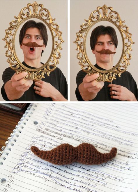 {Crochet}: Mustache, mustache and more mustache | Simply Tale Crochet Mustache Pattern Free, Crochet Mustache Pattern, Crochet Mustache, Beard Grooming Products, Crochet Beard, Crochet Gnomes, Handlebar Mustache, Sewing Stitches, Beard Grooming