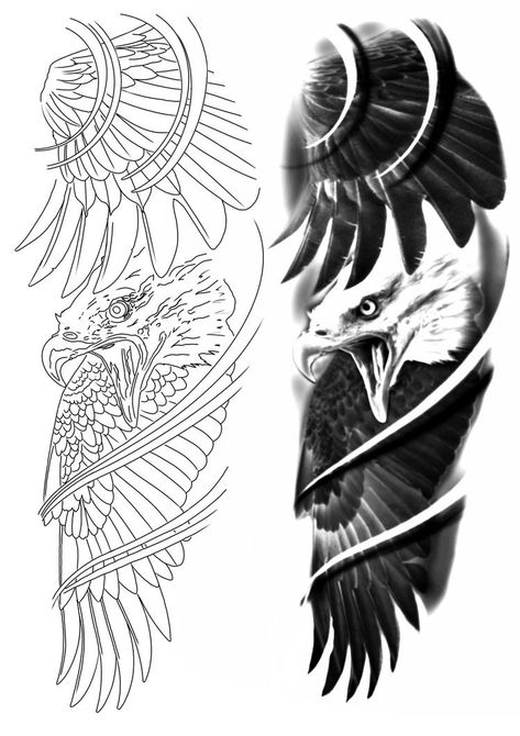 Eagle Tattoo Stencil Design, Eagle Cover Up Tattoo, Realistic Eagle Tattoo Design, Realistic Tattoo Design Ideas, Eagle Tattoo Stencil, Tattoo Sleeve Stencils, Realistic Tattoo Stencil, Half Sleeve Tattoo Design, Eagle Tattoo Design