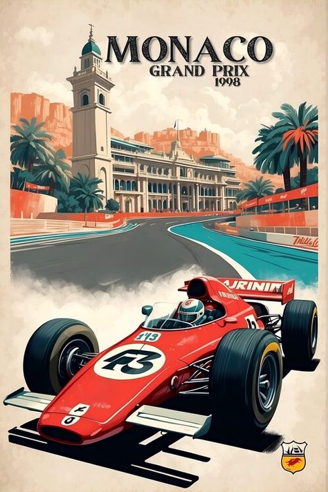 Shop more than 250,000 motives of Monaco Motorsport Majesty: Vintage Racing Posters Collection • Save 20 % on First Buy • Express Delivery • 100% Satisfaction Guarantee • Buy 3+1 • Choose from category Monaco Motorsport Majesty: Vintage Racing Posters Collection. Retro Formula 1, Formula 1 Monaco, Vintage Monaco, Vintage Racing Poster, Grand Prix Cars, F1 Poster, Automotive Artwork, Racing Posters, Provence Style