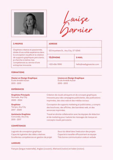 Cv Portfolio, Cv Original, Manager Tips, Rose Rouge, Community Manager, Design Graphique, Personal Branding, Homework, Portfolio