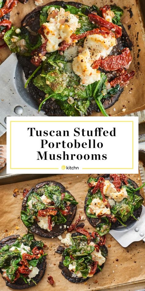 Stuffed Portobello Mushrooms | Kitchn Healthy Stuffed Mushrooms Portobello, Baked Portobello Mushroom Recipes, Caprese Portabella Mushrooms, Mediterranean Stuffed Mushrooms, Stuffed Portabella Mushrooms Healthy, Portabella Mushroom Recipes Baked, Stuffed Mushrooms Portobello, Stuffed Portabella Mushroom Recipes, Stuffed Portobello Mushroom Recipes