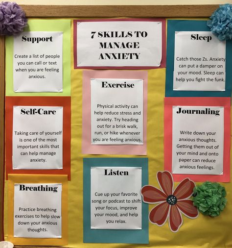 Mental Health Booth Ideas, Wellbeing Display Boards, Mental Health Fair Booth Ideas, Mental Health Bulletin Board Ideas, Elementary School Bulletin Boards, School Clinic, Health Bulletin Boards, Wellness Wheel, Mental Health Week