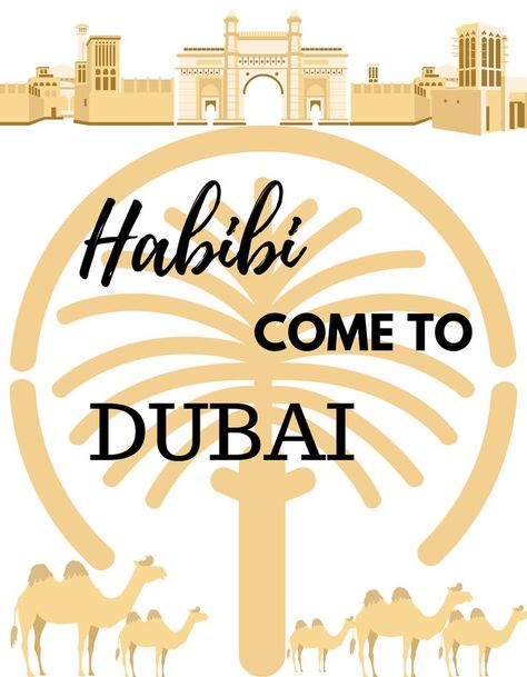 Habibi come to Dubai Tshirt Print Ideas Tshirt Print Ideas, Habibi Come To Dubai, Dubai Logo, Dream Country, Happy Birthday Cake Pictures, Chocolate Pictures, Dubai Holidays, Modern Graphic Art, Palm Island