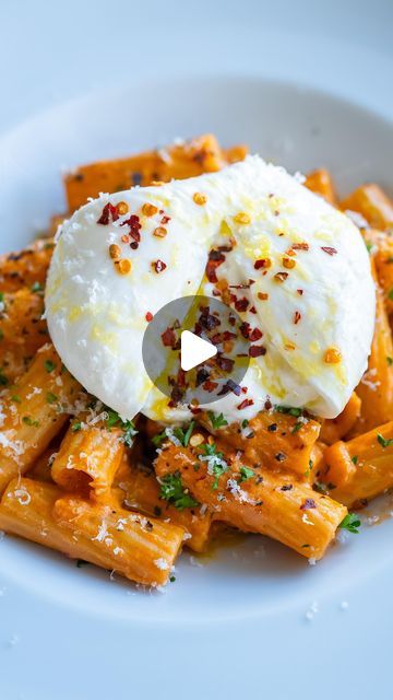 Rigatoni With Burrata, Pasta With Buratta, Burrata Cheese Pasta, Pesto Pasta With Burrata, Tortiglioni Recipes Pasta, Rigatoni Burrata, Buratta Pasta Recipes, Burrata Recipe Pasta, Burrata Pasta Recipe