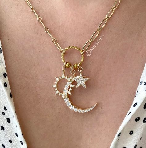 Large Crescent Moon Necklace on Paperclip Necklace, Gold Sun Moon and Star Necklace, Gift for Her, Anniversary Gift, Celestial Necklace - Etsy UK Moon And Star Jewelry, Sun And Moon Jewelry, Moon And Star Necklace, Enchanted Jewelry, Holster Bag, Paperclip Necklace, Boho Chic Necklace, Celestial Necklace, Gold Sun