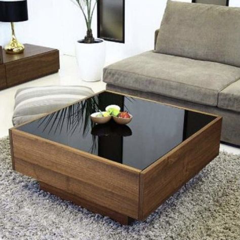 Center Table Ideas, Wood And Glass Coffee Table, Coffee Table Design Ideas, Living Room Furniture Inspiration, Club Table, Centre Table Design, Centre Table Living Room, Sofa Table Design, Modern Square Coffee Table