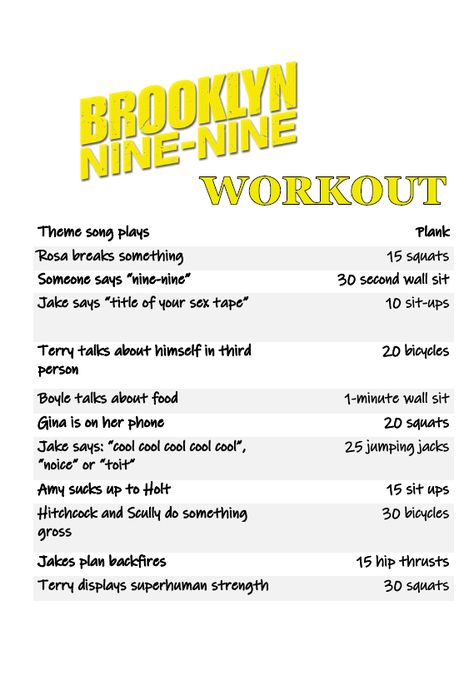 Netflix Workout Tv Shows, Young Sheldon Workout Challenge, Never Have I Ever Workout, Brooklyn Nine Nine Tattoo Ideas, Brooklyn 99 Workout, Tv Workouts Netflix Tv Shows, Brooklyn Nine Nine Workout, Tv Workout Challenge, Show Workouts