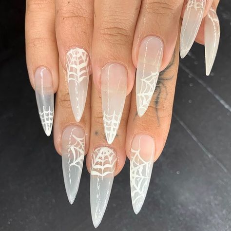 #halloween #nails #acrylic icy white spider web #stiletto nails Halloween For Kids, Halloween Acrylic Nails, Gel Mani, Goth Nails, Halloween Pins, Halloween Nail Designs, Stiletto Nails, Diy Halloween, Wedding Nails