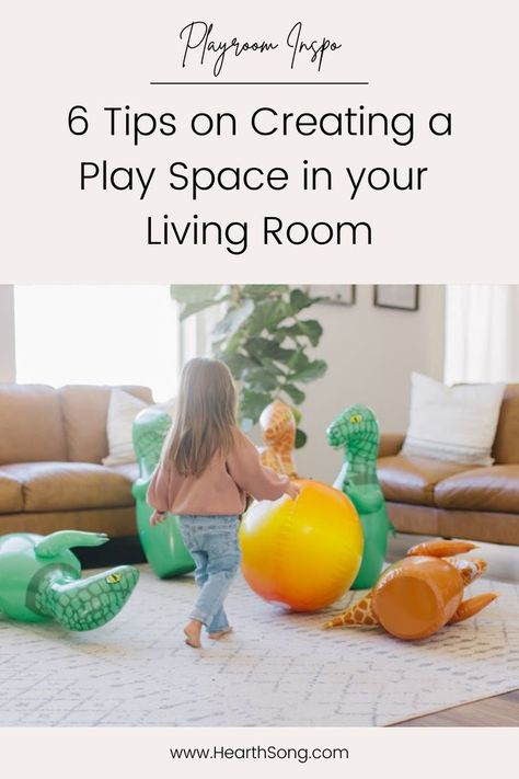 6 Tips on Creating a Play Space in your Living Room - Photo of a child playing with inflatable dinosaur bowling in a living room. Living Room Toddler Play Area, Living Room With Toddler Play Area, Infant Play Area In Living Room, Baby Play Area In Living Room, Small Play Area In Living Room, Play Corner In Living Room, Infant Play Area, Play Area In Living Room, Toddler Play Area