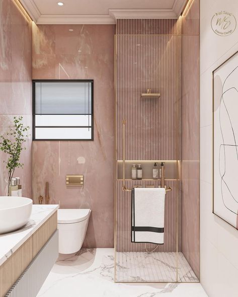 Feminine Bathroom, Feminine Aura, Bathroom Loft, Girl Bathrooms, Shower Box, Flat Interior, Pink Shades, Wood Color, Bathroom Interior Design