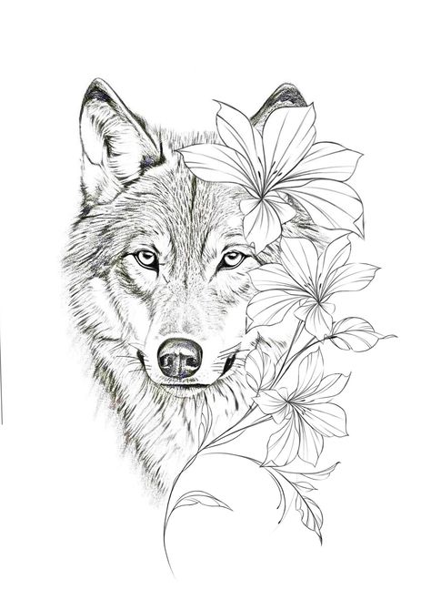 Wolf Flower Tattoo Design, Mandala Wolf Tattoo, Tattoo Perna, Jack Tattoo, Queen Tattoo, Wolf Tattoo Design, Tattoo Feminina, Desenho Tattoo, Wolf Tattoo