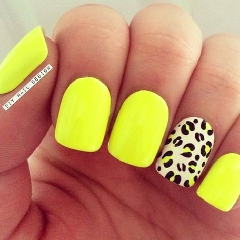 Neon Yellow Nail Art, Yellow Nail Art Designs, Neon Yellow Nails, Nails Bright, Animal Print Nails Art, Yellow Nail Art, Yellow Nails Design, Yellow Nail, Art Deco Nails