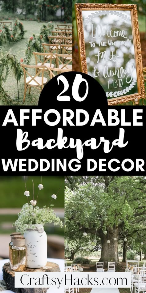 Planning an outdoor wedding reception? Find inspiration for the most perfect backyard wedding with these outdoor wedding decoration ideas. These wedding ideas are so unique and budget friendly! Wedding Ideas Outdoor Backyard, Cheap Outdoor Wedding Decorations, Small Outdoor Wedding Ideas Budget, Simple Outdoor Country Wedding, Rustic Outdoor Wedding Reception Ideas, Garden Vow Renewal Ideas, Small Outdoor Wedding Decor, Outdoor Country Wedding Reception, Summer Wedding Outside Ceremony