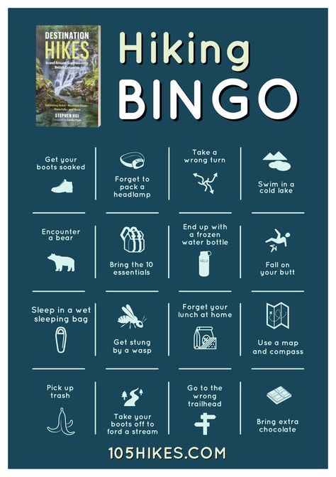 Hiking bingo card Camping Bingo, Bingo Books, 2024 Bujo, Road Trip Bingo, Summer Bingo, Free Printable Bingo Cards, Bingo Games For Kids, Bingo Card Template, Bingo Online