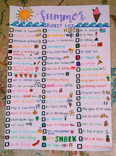 Summer Fun Poster, Summer Checklist Poster, Summer Bucket Lists Uk, Poster Bucket List, Summer Poster Bucket List, Summer Bucket List Poster Ideas, Judy Moody Summer Bucket List, Summer Bucket List 2024 Poster, Stuff To Do During Summer