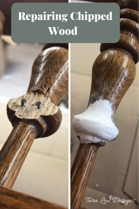 Repairing Chipped Wood * Wood filler on chipped wood Fixing Chipped Wood Furniture, Repair Wood Furniture Leg, Fix Chipped Wood Furniture, Fix Wood Furniture, Best Wood Filler For Furniture, Bondo For Wood Repair, How To Fix Chipped Wood Furniture, Bondo Wood Filler, Wood Filler Tips