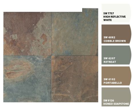 Slate Bathroom Tile, Tile Paint Colours, Floor Paint Colors, Update Kitchen Cabinets, Slate Tile Floor, Bathroom Color Schemes, Bathroom Paint Colors, House Color Schemes, Slate Flooring