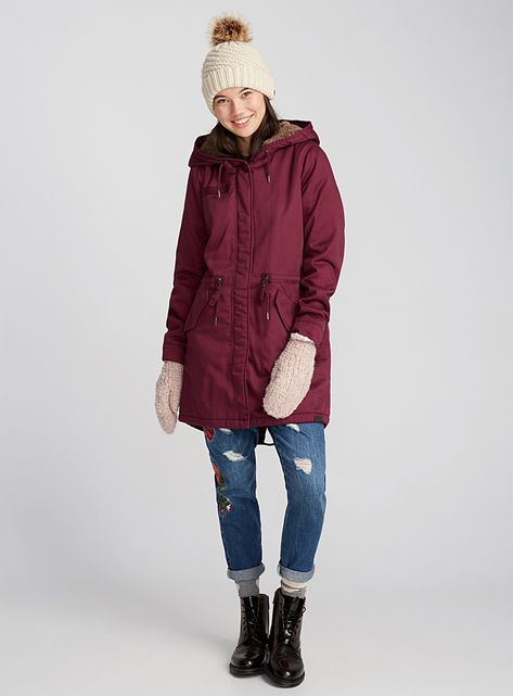 Plush-lined canvas parka - Anoraks and Parkas - Ruby Red Parka Jackets, Rain Slicker, Mens Raincoat, Raincoats For Women, Parka Jacket, Women's Coats, Ruby Red, Stay Warm, Parka