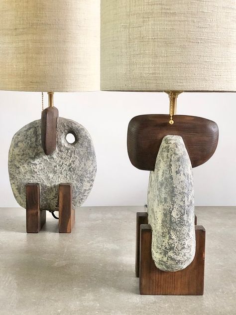 Unique Lampshades, Wood And Concrete, Polished Wood, I Love Lamp, Wood Shop Projects, Diy Home Furniture, Table Lamp Design, Wood Lamps, Brass Fittings