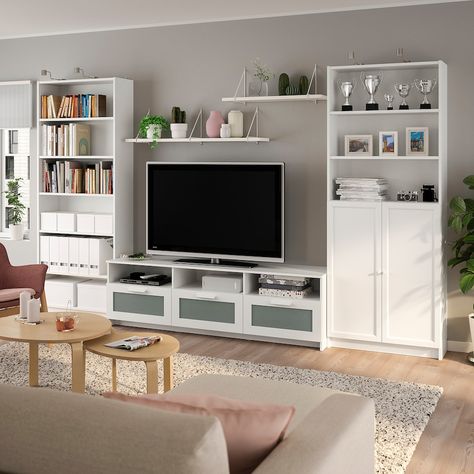 BILLY / BRIMNES TV storage combination - white - IKEA Media Storage Unit, Storage Entertainment Center, Billy Ikea, Tv Bank, Ikea Ideas, Ikea Billy Bookcase, Tv Storage, Ikea Billy, Painted Drawers