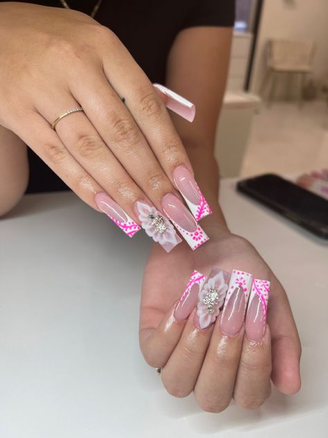 Clase Azul Nails French Pink, Pink Clase Azul Nails, Clase Azul Nails French, Azul Nails, Graduation Nails, Colored Acrylic Nails, Print Nails, French Acrylic Nails, Nails French