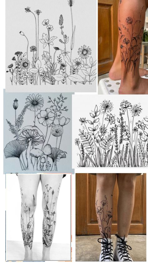 Labyrinth Tattoo, Flower Leg Tattoos, Earthy Tattoos, Wildflower Tattoo, Pieces Tattoo, Simple Tattoo Designs, Flower Tattoo Sleeve, Full Hand Mehndi Designs, Tattoo Design Book