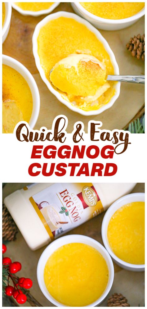 #ad Craving something comforting and creamy this season? This easy Eggnog Custard is an irresistible holiday treat that's sure to satisfy. With its creamy texture and rich flavor, eggnog custard is a decadent dessert that is sure to become a seasonal favorite. This recipe is perfect for your next holiday gathering by using just two key ingredients - Kemp’s Famous Golden Eggnog and egg yolks! Super easy to make! Eggnog Custard Tart, Creative Christmas Appetizers, Baking Dessert Recipes, Eggnog Custard, Make Ahead Christmas Appetizers, Recipes For Baking, Christmas Finger Foods, Easy Eggnog, Yummy Desserts Easy