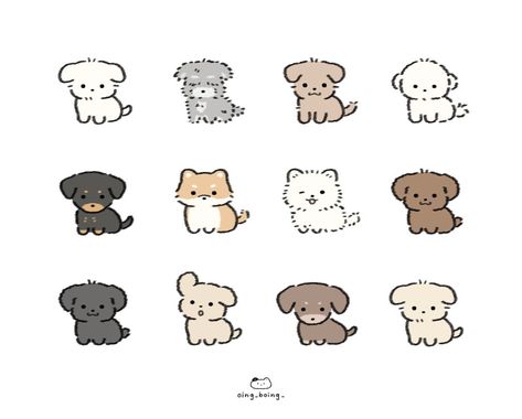 Dog Drawing Doodle, Dog Kawaii Drawing, Puppy Doodle Drawing, Dog Doodles Simple, Cute Animal Drawings Kawaii Easy, Kawaii Dog Drawing, Dog Doodles, Chibi Dog, Puppy Stickers