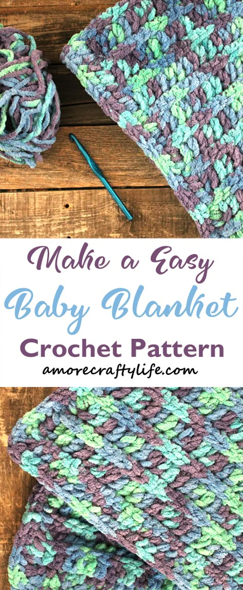 Make a quick blanket with bulky yarn. free easy baby blanket crochet pattern -crochet baby blanket pattern - bernat blanket yarn - amorecraftylife.com #crochet #crochetpattern #freecrochetpattern Baby Blanket Super Bulky Yarn, Free Crochet Pattern For Bernat Baby Blanket Yarn, Fuzzy Baby Blanket Crochet Pattern, Baby Bee Cuddly One Yarn Blanket Pattern, Bernat Baby Blanket Yarn Crochet Pattern, Small Bernat Blanket Yarn Projects, Best Stitch For Crochet Blanket, Crochet Baby Blanket Super Bulky Yarn, Crochet Borders With Bernat Blanket Yarn