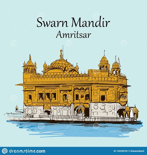 Amritsar Illustration Art, Golden Temple Illustration, Golden Temple Sketch, Worship Illustration, Guru Purab, Sikh Art, Speed Photography, Temple Drawing, Darbar Sahib