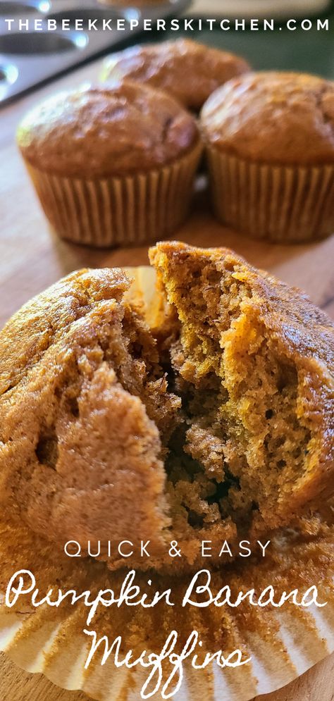 Easy Pumpkin Banana Muffins are soft, warmly spiced and taste of fall! Quick and easy, this is the best pumpkin banana muffin recipe for a delicious breakfast! Best Muffin Recipe, Pumpkin Banana Muffins, Banana Muffin, Pumpkin Banana, Delectable Desserts, Muffin Recipe, Recipe Board, Pumpkin Muffins, Banana Recipes