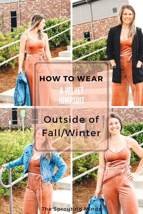 How to Wear a Velvet Jumpsuit Velvet Jumpsuit Outfit With Jacket, How To Wear A Jumpsuit In Winter, Velvet Romper Outfit, Jumpsuit Outfit With Jacket, Velvet Jumpsuit Outfit, Jumpsuit In Winter, Velvet Jumper, Jumpsuit Fall, Outfits Dressy