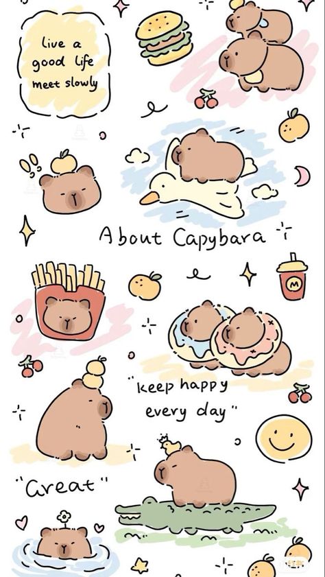 Capybara Doodle, Cute Capybara Drawing, Capybara Drawing, Tiny Baby Animals, His New Girlfriend, Cute Iphone Wallpaper Tumblr, Whatsapp Wallpaper Cute, Doraemon Cartoon, Cute Easy Doodles