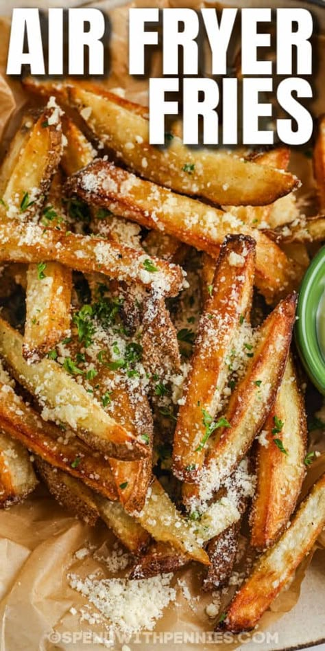 Garlic Parm Fries Air Fryer, Parm Fries, Parmesan Fries Recipe, Parmesan French Fries, Air Fryer Fries, Garlic Parmesan Fries, Parmesan Fries, Air Fryer French Fries, Homemade Fries