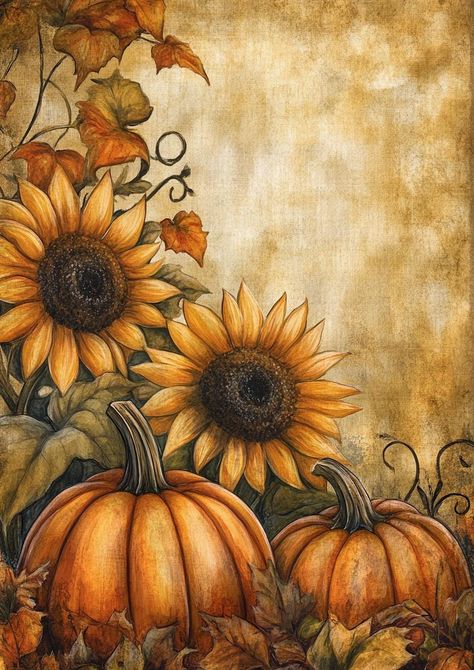 In the vibrant tapestry of autumn, a rich narrative unfolds in the stunning artwork titled 'Fall Harvest.' Drawing inspiration from the renowned artist Mandy Disher, this piece encapsulates the essence of the season with a delightful interplay of sunflowers and pumpkins. The art captures the warmth and abundance of harvest time, reflecting the golden hues and earthy tones that characterize the fall landscape. With each brushstroke, the artist evokes feelings of nostalgia and celebration, invitin Fall Scenes With Pumpkins, Harvest Drawing, Fall Images Autumn Beautiful, Sunflowers And Pumpkins, Pumpkin Artwork, Fall Sunflowers, Sunflower Artwork, Autumn Art Print, Fall Artwork