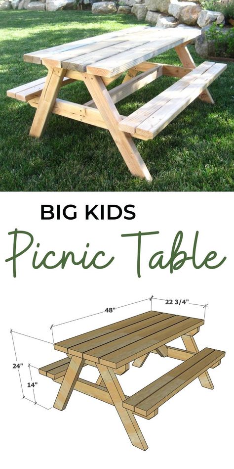 Big Kids Picnic Table Plans Free Picnic Table Plans Easy Diy, Kids Picnic Table Diy, Diy Kids Picnic Table, Kids Picnic Table Plans, Fabrication Table, Outdoor Chairs Wooden, Outdoor Chairs Diy, Diy Picnic Table, Halloween Crafts To Sell