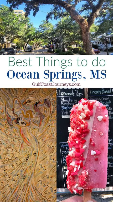 The best things to do in Ocean Springs, Mississippi including art museums, white sand beaches, shopping, dining, and so much more. Gulfport Mississippi Things To Do In, Long Beach Mississippi, Cruisin The Coast Mississippi, Tishomingo State Park Mississippi, Ocean Springs Mississippi, Gulf Coast Vacations, Ocean Springs Ms, White Sand Beaches, Ocean Springs