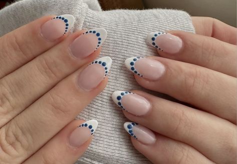 Bright Blue French Tip Nails, Blue French Tips, Cute Simple Nails, White French Tip, School Fit, French Nail Designs, Short Acrylic, French Tip Nails, Blue Dot