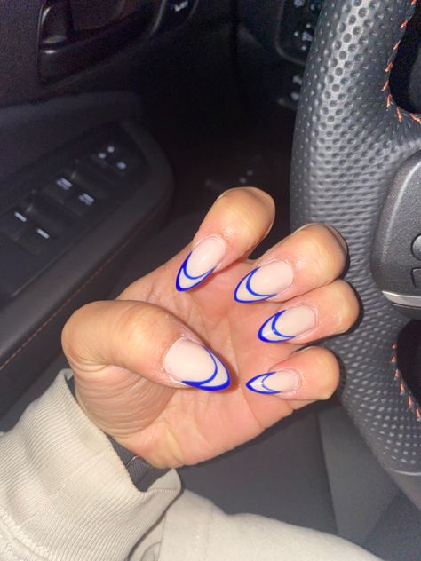 Royal Blue french with a double line Double Line French Tip Nails, Royal Blue French Tip Nails, Bat Mitzvah Outfits, French Bleu, Blue French Tip, Dark Blue Nails, Blue French Tips, French Tip Nail Designs, White French Tip