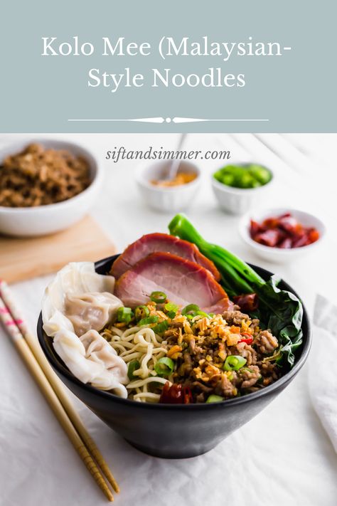 Kolo Mee is a dry Sarawak Malaysian noodle tossed in a savoury pork and shallot mixture, topped off with fragrant fried onions. This is a leaner version without the use of lard, which is typically used in hawker stalls. A classic staple food in Malaysia, it is eaten for breakfast, lunch, or dinner. #kolomee #noodles #malaysian #recipes #delicious #asianrecipes @siftandsimmer | #siftandsimmer Kolo Mee Recipe, Malaysian Breakfast, Malaysia Recipes, Malaysian Recipes, Malaysia Food, Bar Restaurant Design, Architecture Restaurant, Pork Noodles, Malay Food