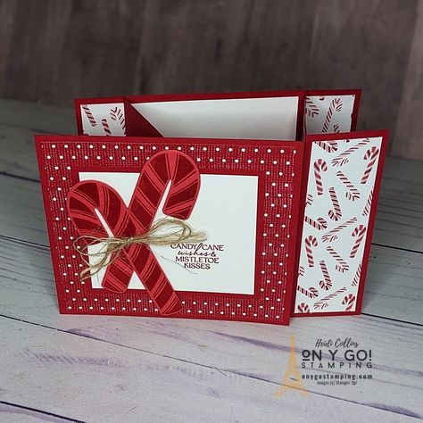 Fun Fold Christmas Cards Tutorials, Fun Folds Stampin Up Cards, Stampinup Cards Newest, Yeti To Party, Sweet Candy Canes, Folded Christmas Cards, Christmas Card Tutorials, Card Sketches Templates, Fancy Fold Card Tutorials