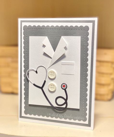 White Coat with stethoscope White Coat Ceremony Gift Handmade Cards, Cards For Doctors Handmade, Doctor Cards Handmade, Doctor Graduation Card Ideas, Card For Doctor Handmade, Birthday Card For Doctor, White Coat And Stethoscope, Diy Doctor Gifts, Doctor Craft