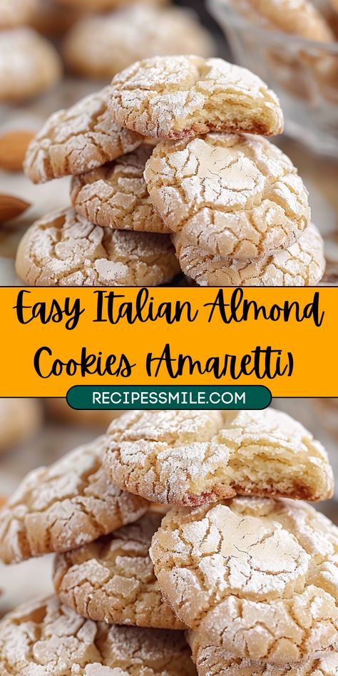 These Easy Italian Almond Cookies (Amaretti) are naturally gluten-free and have a light, crisp texture with a delightful almond flavor. Perfect for any occasion, they are quick and easy to make with just a few ingredients. Whether enjoyed with coffee, tea, or at holiday gatherings, these almond cookies will become a new favorite treat in your recipe collection. Italian Ricotta Almond Cookies, Orange Amaretti Cookies, Chewy Italian Almond Cookies, Gluten Free Amaretti Cookies, Almond Cookies Italian, Almond Cake Cookies, Almond Crinkle Cookies, Amaretto Cookies Italian, Cookies Using Almond Paste