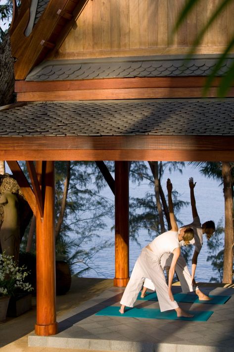 Image: two women doing yoga in a traditional Thailand wooden hut, overlooking the ocean. Thailand Luxury, Wellness Resort, Spa Retreat, Travel Magazine, Best Health, Rest And Relaxation, Koh Samui, Lip Service, Holiday Trends