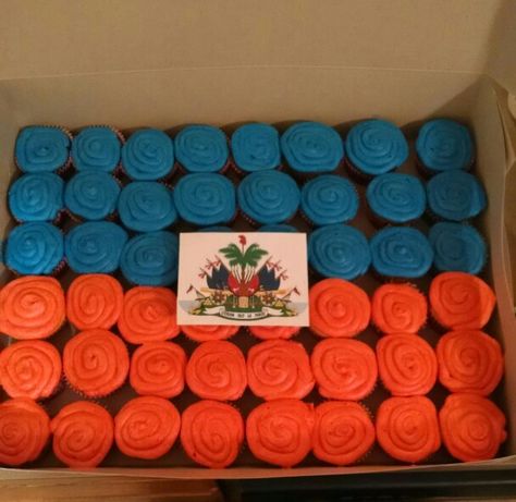 Haiti flag cupcake cake Haitian Party Decorations, Haitian Party Food, Haiti Aesthetics, Haitian Party, Flag Cupcake Cake, Caribbean Gyal, Creole Words, Haitian Flag Day, Haiti History